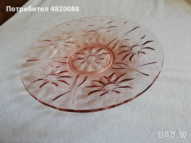 Тортена чиния розово стъкло НОВА ретро 