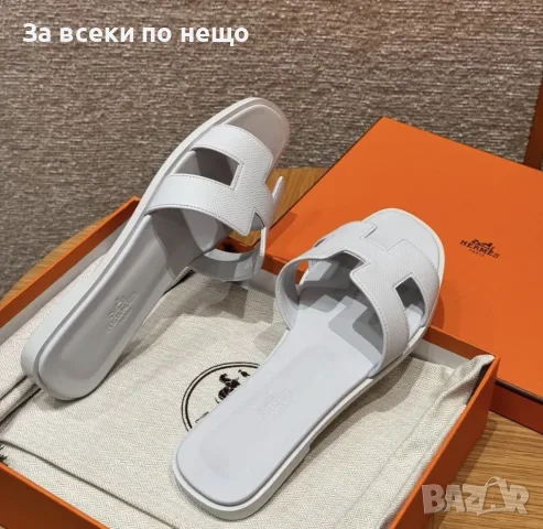 Hermes Oran White Дамски Бели Чехли 100% Естествена Кожа Код ch, снимка 9 - Чехли - 55410955