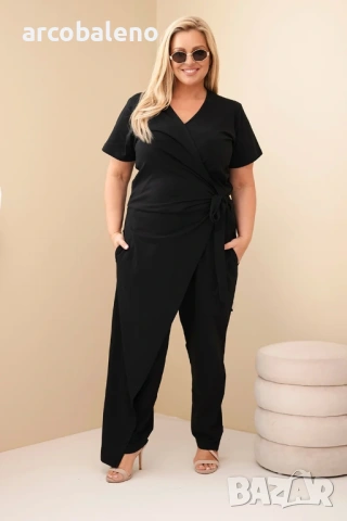 Дамски памучен гащеризон Plus Size с връзки на талията, 4цвята , снимка 14 - Гащеризони - 46503173