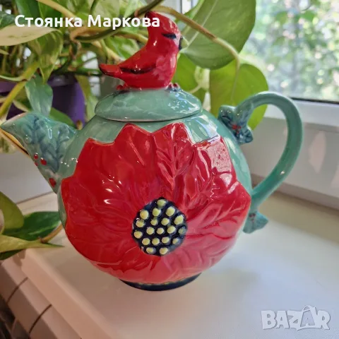 Нов керамичен чайник с капаче птиче, снимка 3 - Декорация за дома - 55583880