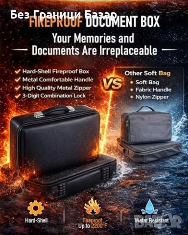 Нова Водоустойчива огнеупорна кутия за документи паспорт лаптоп защита, снимка 6 - Други стоки за дома - 53961317