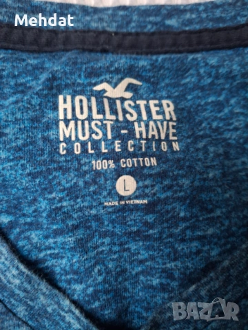  Мъжка тениска Hollister Must-Have - Размер L - Синя (V-образно деколте)  , снимка 2 - Тениски - 54375461