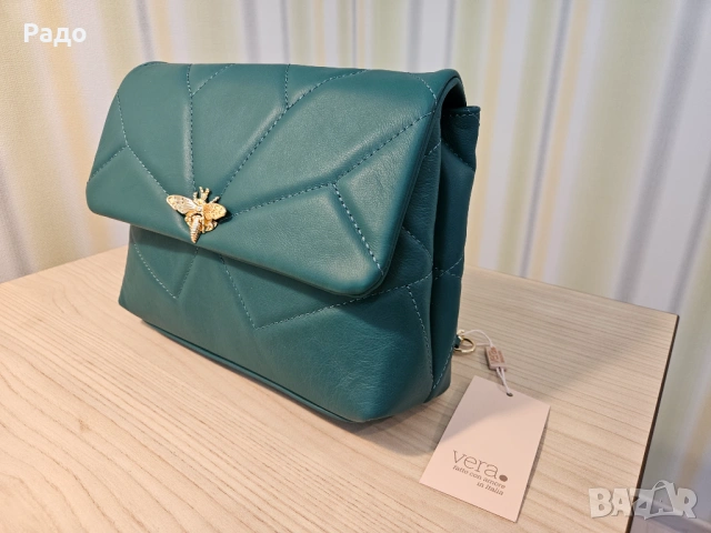 Нова дамска кожена чанта VERA Zeela естествена кожа MADE IN ITALY закопчалка златна Пчела раница, снимка 12 - Чанти - 54794461