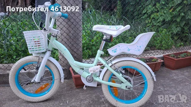 Детски велосипед с помощни колела Byox 14'' Flower тюркоаз , снимка 4 - Детски велосипеди, триколки и коли - 55452701