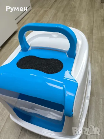 Котешка тоалетна с филтър и цвят бяло и синьо, снимка 6 - За котки - 55562797