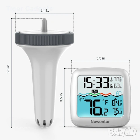Newentor Wireless Pool Thermometer – безжичен плаващ термометър за басейн, SPA и джакузи (Milky), снимка 5 - Друга електроника - 54520857