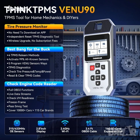 Диагностичен инструмент THINKTPMS VENU90 TPMS OBD2, активиране/четене, снимка 2 - Аксесоари и консумативи - 54442220