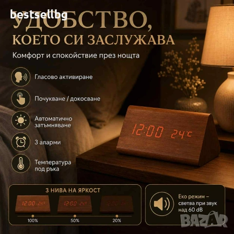 Стаен настолен електронен лед часовник големи цифри термометър на ток, снимка 3 - Други - 28967321