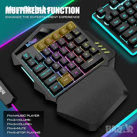 Безжична геймърска клавиатура RedThunder G60 за една ръка, снимка 4 - Клавиатури и мишки - 55486974