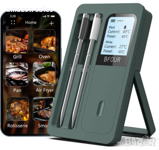 Безжичен термометър за месо BFOUR BF-40 PRO с 2 сонди,Bluetooth със смарт основа,SMART приложение 
