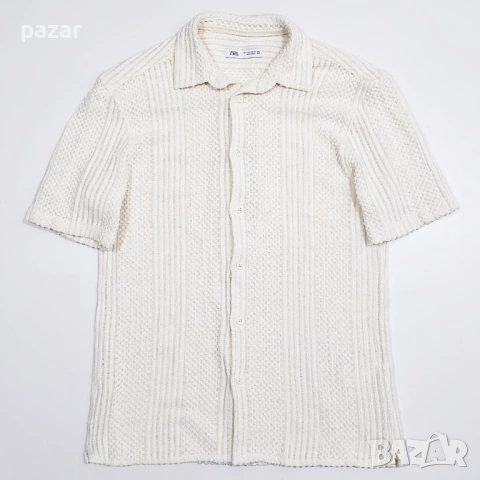 ZARA плетена мрежеста мъжка риза с къс ръкав нова, размер S, бежова, снимка 3 - Ризи - 54415562