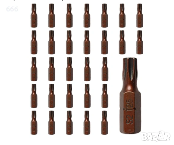 Torx от 30 броя T25, 25 мм, шестостенни, S2, стомана.