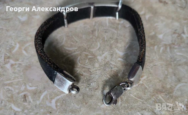 СТИЛНА УНИСЕКС СРЕБЪРНА ГРИВНА с ЕСТЕСТВЕНА КОЖА СРЕБРО 925 РЪЧНА ИЗРАБОТКА, снимка 7 - Гривни - 54903723