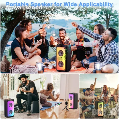 Караоке колона с 2 безжични микрофона, Bluetooth, 200W Peak, TWS и LED светлини, снимка 9 - Тонколони - 55309754