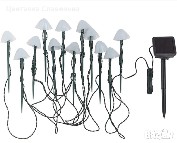 Соларна градинска лампа, 20 гъби, устойчив на атмосферни влияния дизайн,5 м, топло бяло, снимка 4 - Градински мебели, декорация  - 54367246