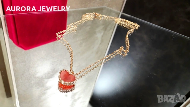 Van Cleef & Arpels VCA Rose Gold Red Carnelian Sweet Heart Дамско Колие, снимка 2 - Колиета, медальони, синджири - 54500588
