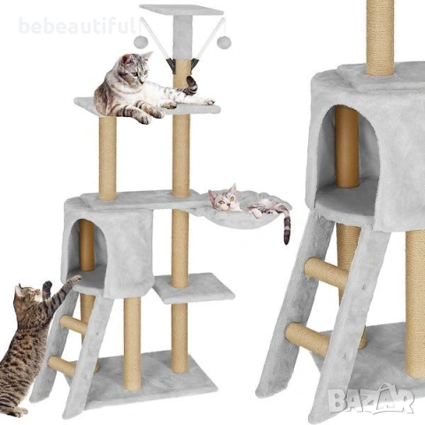Котешка драскалка, къща, легло с играчка, 8 нива сив сизал PA1042, снимка 3 - За котки - 54954994