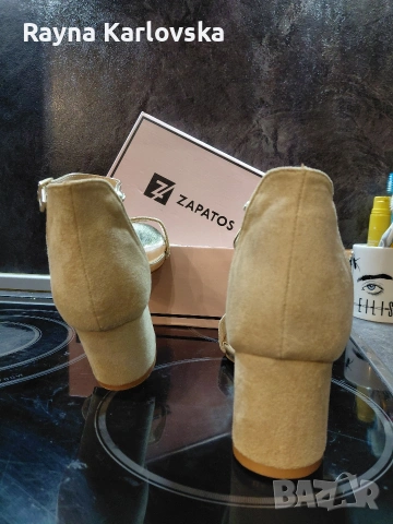 Елегантни бежови сандали "Zapatos "на удобен ток – Нови , снимка 2 - Сандали - 54378505