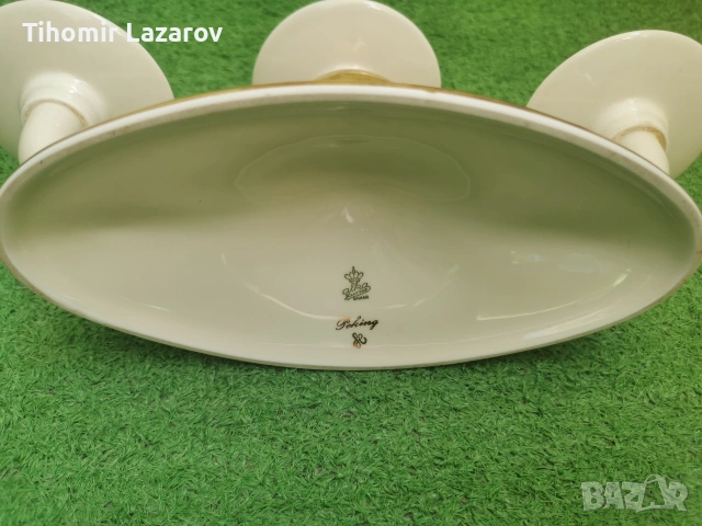 Винтидж трираменен позлатен порцеланов свещник Alka Bavaria "Peking", 1950, снимка 6 - Антикварни и старинни предмети - 54590848