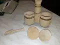 Солница дървена две чашки с лъжичка нова Орешак, снимка 4