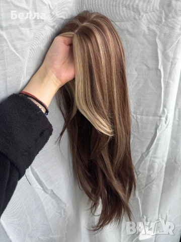 НОВА Кафява естествена перука! 100% високо качество, снимка 2 - Аксесоари за коса - 54083763