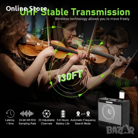 Двоен UHF безжичен микрофон за цигулка Q2/VT-5 – 2 предавателя и 1 приемник, снимка 5 - Микрофони - 54169941