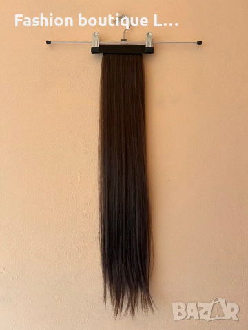 Тъмно кестенява нова коса тип екстеншън на конска опашка 60 сантиметра 100 грама може да се къдри ❤️