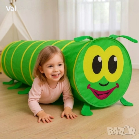Детски тунел Гъсеница 178x48 см – Сгъваема палатка за пълзене и игра , снимка 4 - Други - 54783835