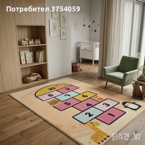 Детски килим за игра 120х160см - Пясъчен килим с жирав и розова дама, противоплъзгащ и миещ се, снимка 5 - Килими - 55162531