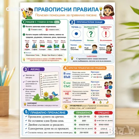 6865 Помагало по български език Правописни правила A4 – полезен помощник за правилно писане, снимка 3 - Ученически пособия, канцеларски материали - 55311316