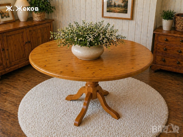 Кръгла трапезна маса от масивно дърво