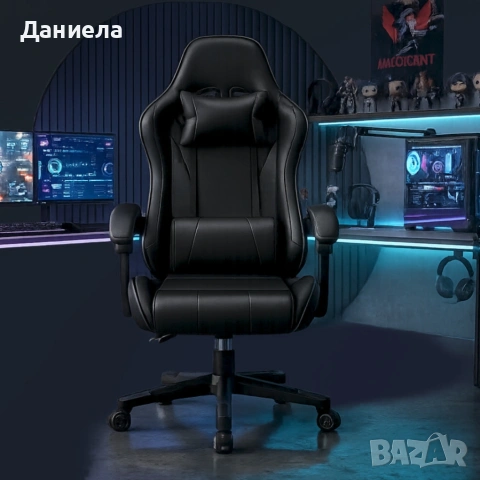 Ергономичен офис и геймърски черен стол – Максимален комфорт за гърба и врата, регулируем, снимка 3 - Столове - 54204508