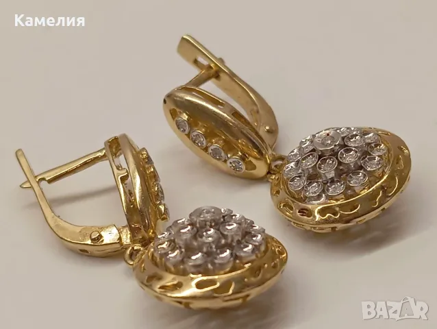Златни обеци с брилианти , снимка 6 - Обеци - 55595270