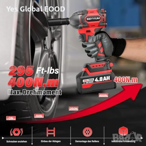 SEYVUM акумулаторен ударен гайковерт 400 Nm, 21V, снимка 3 - Винтоверти - 55379268