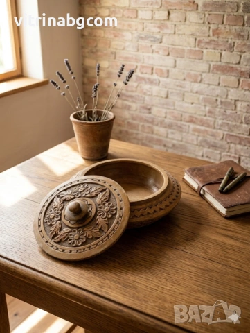 МАЙСТОРСКА ТВОРБА: Уникална резбована дървена купа с флорални мотиви (Ръчна изработка)