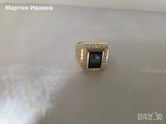 Златен мъжки пръстен с черен оникс, снимка 9 - Пръстени - 54572489