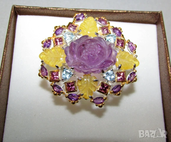 925 сребърен гравиран пръстен с аметист, снимка 3 - Пръстени - 53976416