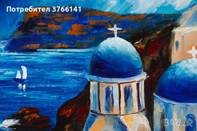 "Санторини" Картина 50х40см, Маслена живопис с шпакла, снимка 3 - Картини - 55234719