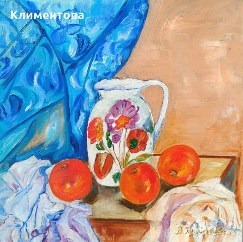 Натюрморт " Бяла кана и портокали"