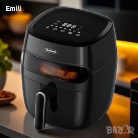 Фритюрник AirFryer, 1350W, 5.2л., LED дисплей, Горещ въздух, Таймер, до 200°C, Черен Фритюрникът е и