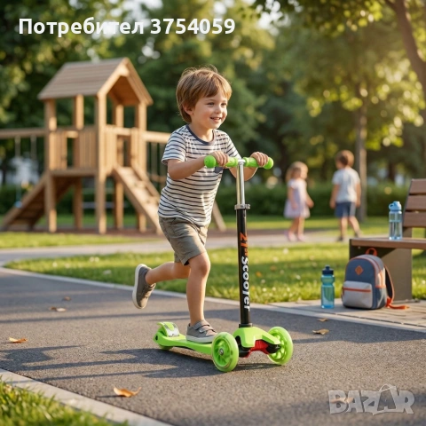 Детска сгъваема тротинетка 21st Scooter със светещи силиконови колела, Зелена, снимка 2 - Скутери и тротинетки - 55161846