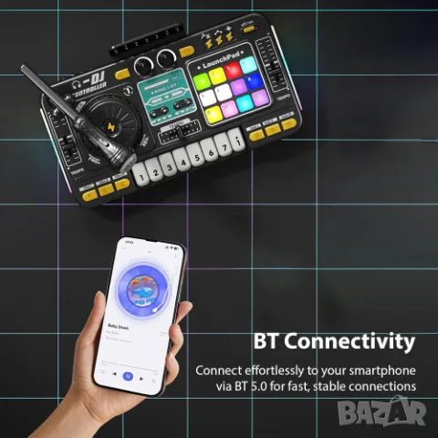 DJ миксиращ пулт с Bluetooth и микрофон на стойка 🎤, снимка 7 - Музикални играчки - 55664471