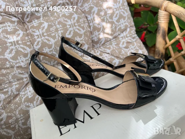 Сандали Emporio, лачени, нисък дебел ток, размер 36, снимка 3 - Сандали - 55441171