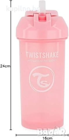 Комплект от 4 розови бебешки чаши Twistshake с капачки и дръжки, снимка 8 - Прибори, съдове, шишета и биберони - 55170277