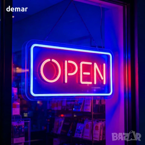 LED неонова табела „OPEN“ за търговски обекти, бар/ресторант (42 см) с верига и димер, снимка 2 - Лед осветление - 54924871