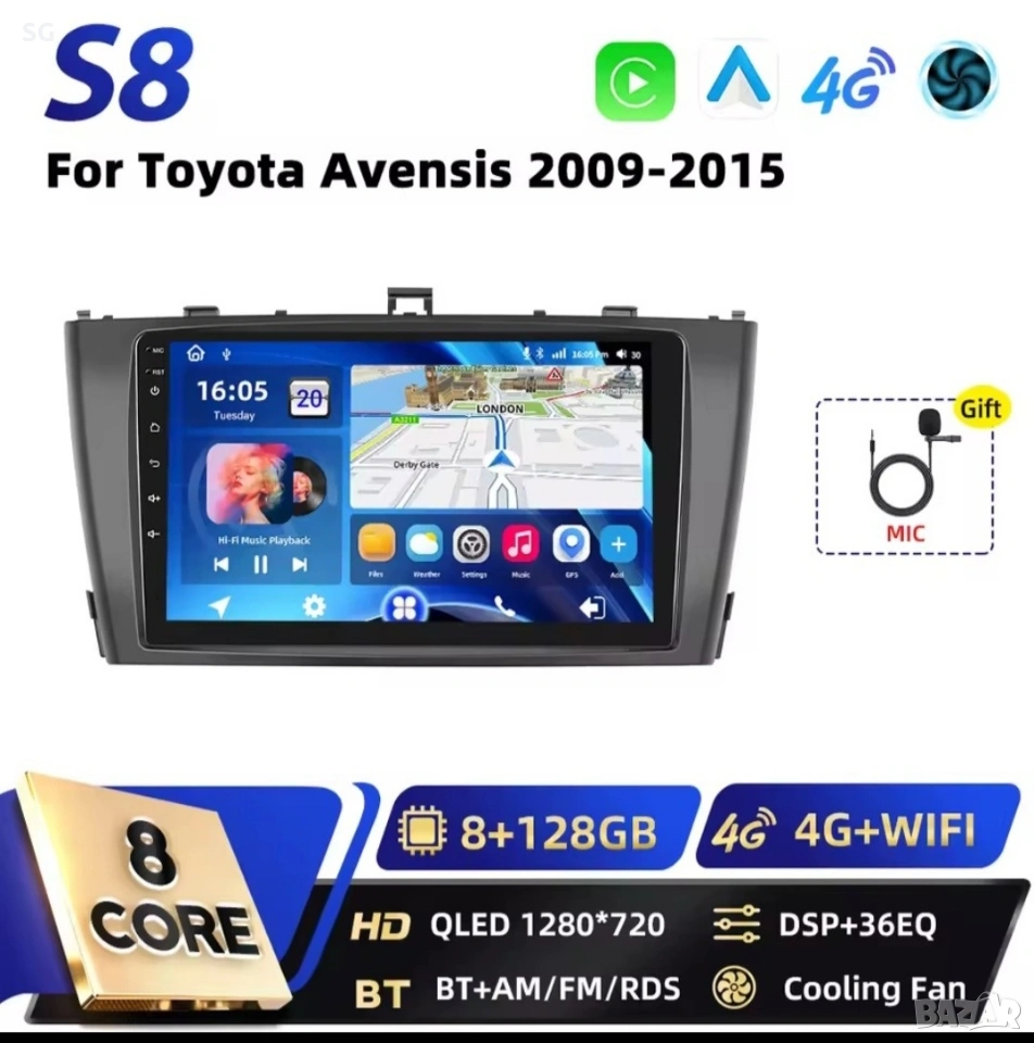 Андроид мултимедия за Toyota Avensis T27 128/8 RAM, снимка 1