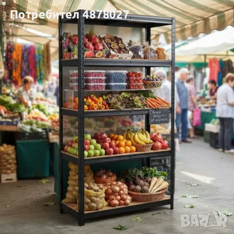 Здрав метален стелаж  -  Безвинтов гаражен рафт с 4 нива 150x70x30 см