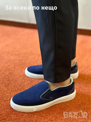 CD Slide Navy/White Стилни Мъжки Обувки Dior Slip-On Sneaker От Тъмносин Велур Код ch102, снимка 10 - Ежедневни обувки - 55663139