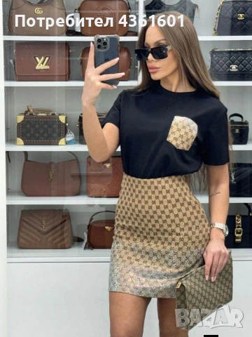 Дамски комплект Gucci – тениска + пола 