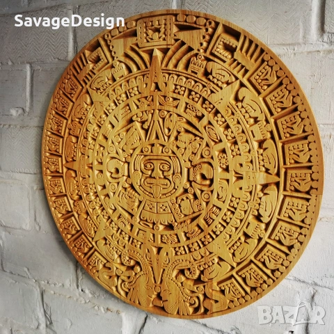 Календар на Ацтеките дърворезба, Aztec Calendar woodcarving , снимка 5 - Пана - 55054446